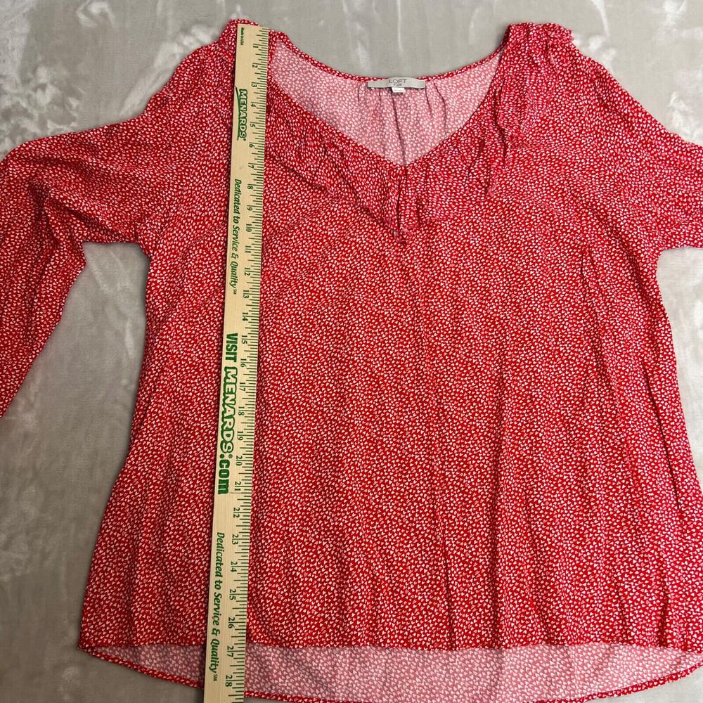 Loft Top Womens‎ 18 Red Heart Print Ruffle Trim Peasant Boho Chic Romantic Flowy - Picture 9 of 11